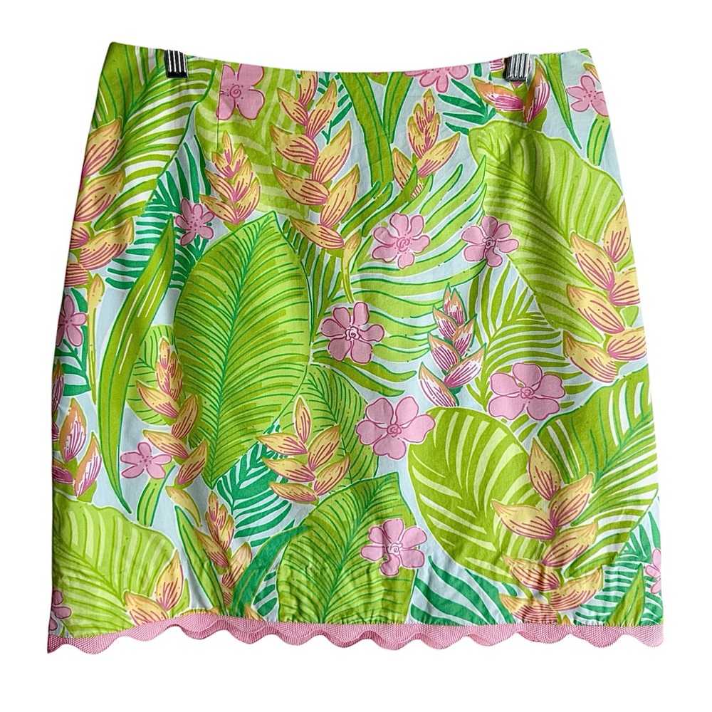 Lilly Pulitzer Multicolor Tropical Print Scalloped Hem Cotton A Line Skirt 8